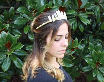 The Freya - White Rose Quartz Crystal Crown, Crystal Tiara, Quartz Tiara, Mermaid Tiara, Mermaid Crown, Bridal Crown, Bridal Tiara,
