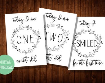 22+ Black Gender Neutral Baby Milestone Cards / Digital Download / Floral