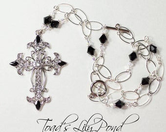 Long Black Cross Necklace | Rhinestone Cross Necklace | Rhinestone Cross Pendant | Cross Jewelry | Women's Fashion Jewelry
