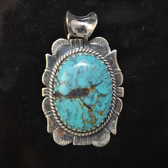 Sterling Silver Tibetan Turquoise Pendant Native American Style #9881