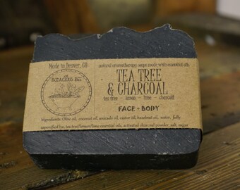 Tea Tree Charcoal Soap | Facial Soap, Activated Charcoal Soap, Tea Tree Face Soap, Detox Soap, Acne Soap, Black Soap, Face Soap, Large 5oz
