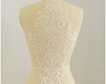 Illusion Back Lace appliqué, Flower appliqué, Lace Flower, Lace patch, Wedding dress appliqué, Large lace Applique -(A17-072)
