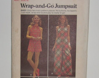 Vintage 1970's Butterick Wrap And Go Jumpsuit Pattern #6716 Size 10 Cut