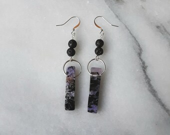 Charoite and Lava Stone Essential Oil Diffuser Earrings