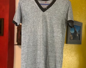 Thrashed Paper Thin Vintage 70's Vneck Ringer Tshirt
