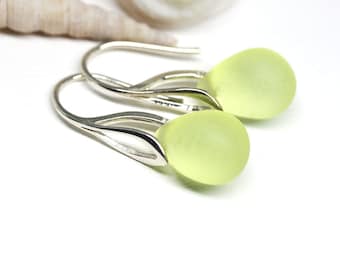 Yellow earrings Lemon yellow jewelry Glass drop earrings Sterling silver teardrop briolette dangle girl earrings by MayaHoney