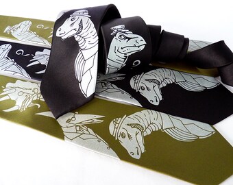 Gentlemen Dinosaurs Necktie - Dinosaur Tie - Men's Necktie - Paleontology Geek Science Gift - Dinosaur Gift - Clothing Gift - Gift for Men