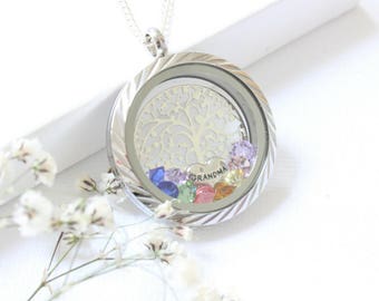 Family Tree Necklace, Family Tree Jewelry, Personalized Mothers Gift, Grandma Necklace, Custom Birthstone Necklace, Grandma Birthstone Gift