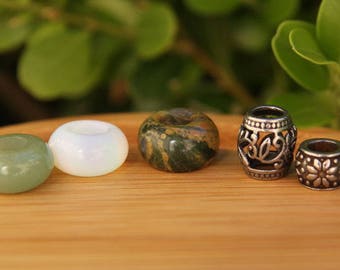 Set Of 5 | Stainless + Gemstone Dreadlock Beads 5/6mm Hole (3/16 - 1/4 Inch)