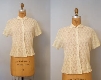1950s Sheer White Lace Blouse