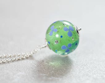 Green Murano glass minimalist ball pendant necklace - Unique italian jewelry gift for women glass globe long charm necklace
