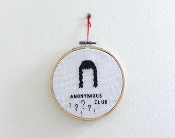 Handmade cross stitch // Courtney Barnett // Music stitch // Anonymous Club // 5.25 inches // Bamboo wood frame