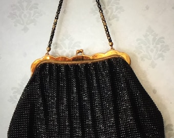 Vintage Black and Gold Mesh Purse by Whiting and Davis