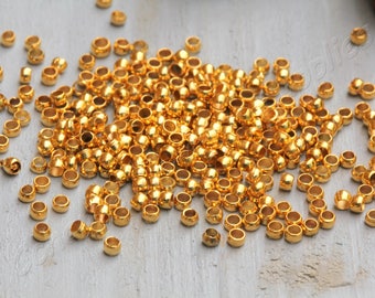 100 pcs Gold Crimp Beads, 2mm Gold Crimp Beads, 24k Shiny Gold Plated Tiny Crimp Beads, Gold Mini Round Crimp Beads, Beading Wire Crimps