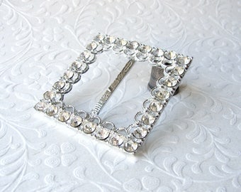 Large Square Rhinestone Belt Sash Slide Gown Dress Wedding Bridal Formal Evening Pageant Ballroom Costume Jewelry Design Accessory Buckle