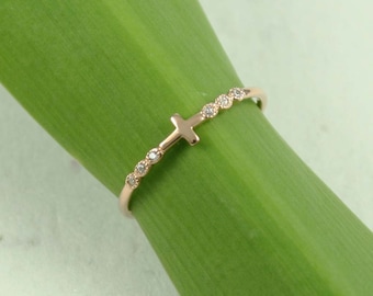 Cross Ring, Rose Gold Cross Ring, Cross, CZ Ring, Pinky Ring, Dainty Ring, Knuckle Ring, Small Ring