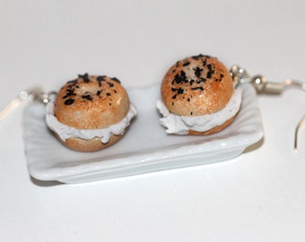 Bagel Earrings - Sandwich Earrings - Cream Cheese Bagel Earrings - Miniature Food Jewelry