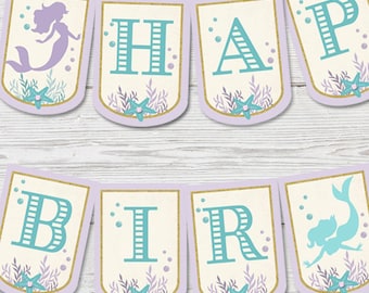 Mermaid Birthday Banner PRINTABLE, Mermaid Party Decoration, Little Mermaid Banner, Mermaid Birthday Party, Mermaid Party Decoration