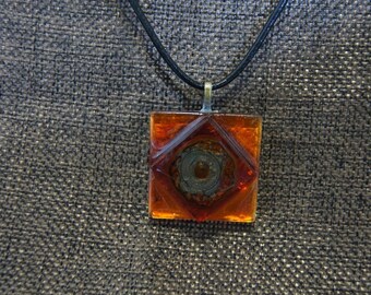 Black and Orange glass square pendant