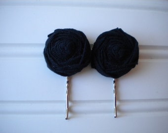 Pair of Black Rolled Rosette Bobby Pins