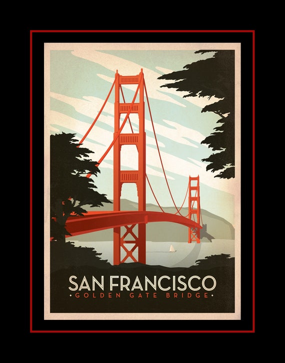 Vintage San Francisco Poster Retro Illustration Wall Art Vintage San Francisco Poster Retro Illustration Wall Art