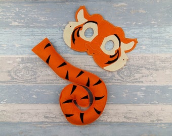 Tiger Costume - Felt Tiger Mask - Tail - Asian Mask - Animal Felt Mask - Gift for Her - Gift for Him - Birthday Party Favor - Jungle Book