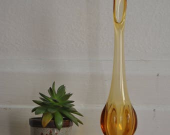 Vintage Swung Glass Amber Vase Viking Style Mid Century Modern
