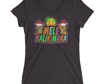Mele Kalikimaka Ladies' Short Sleeve T-shirt // Hawaiian Christmas Shirt // Funny Christmas Shirt // Xmas Gift Short Sleeve Shirt