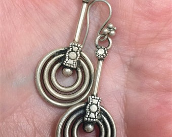 Tribal Silver Earrings, Silver Circle Dangle Earrings, Boho Earrings, Silver Earrings, Artisan Earrings, OOAK Earrings, Statement Earrings