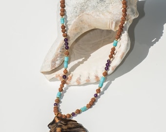 Driftwood, amethyst and turquoise necklace