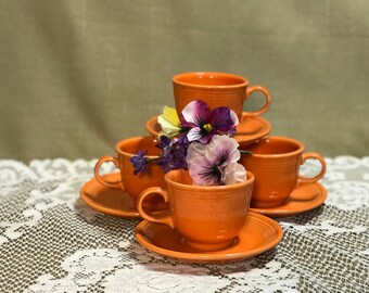 Fiestaware Orange Tangerine 4 Cups 4 Saucers USA