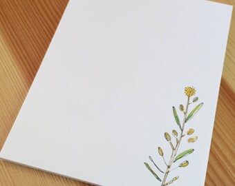 Wild Pepper Grass Wildflower Notepad - Small Watercolor Wild Grass Weed Notepad - 4 x 5 Handmade Notepad - Gardener Gift - 40 Sheet Notepad