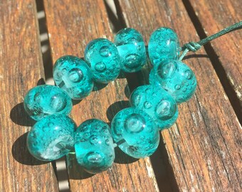 Teal Green Bubbles Lampwork Glass Beads, SRA, UK Lampwork, UK Seller