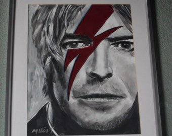 david bowie,..20x16 ins.mounted, framed original painting .ready to hang b