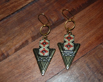Tribal inspired antique gold dangle earrings