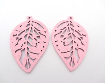 two wooden pink beads leaf, earring making