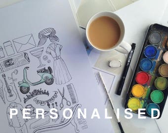PERSONALISED Custom Flatlay Print with your own objects / buildings / places