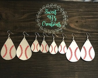 Baseball Faux Leather Earrings, Sports Faux Leather Earrings, Faux Leather Earrings