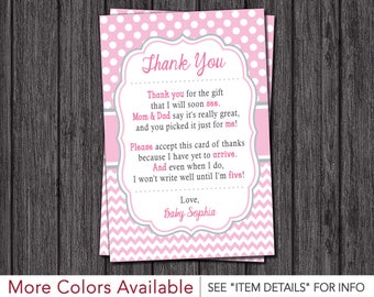 Baby Shower Thank You Cards | Girl Baby Sprinkle Thank You Cards | Baby Pink, Pink, and Gray