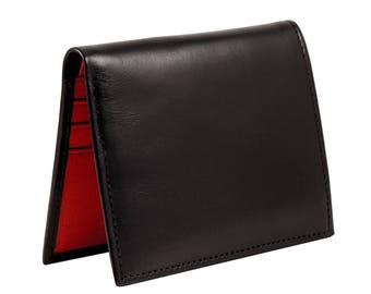 Leather mini wallet in black and red leather