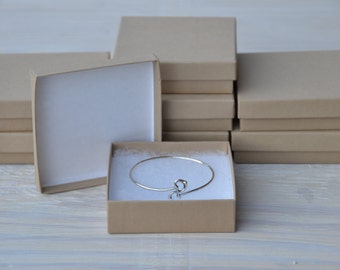20 Kraft Jewelry Boxes 3.5x3.5x1 Square Retail Presentation with Cotton Fill Size 33
