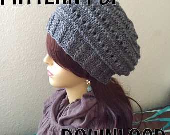 Beret Knitting PATTERN, Slouchy hat, PDF DOWNLOAD