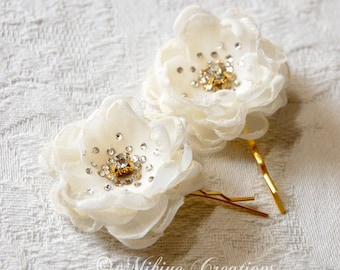 Bridesmaid Hair Flowers - Flower Girl Hair Pins - Wedding Accessories - Wedding Mini Hair Flower Bobby Pins - Christie