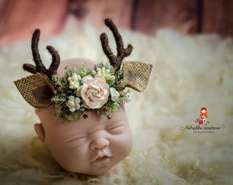 Reindeer Flower Tieback Newborn Sitter Photography Prop