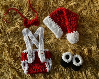 Newborn Santa Claus Suit Crochet Red Santa Outfit Baby Santa Outfit Newborn Christmas Outfit Newborn Santa Photo Prop Infant Santa Suit
