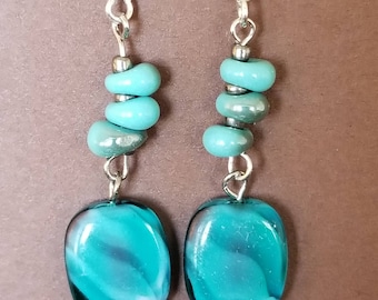 Silver plated glass turquoise earrings.