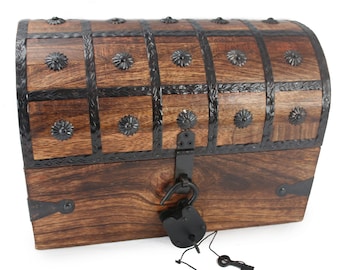 Treasure Chest - Large Wooden Authentic Pirate Treasure Chest Large 12"x9"x9" With Iron Lock PyrateLife Brand