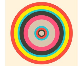 Around in Circles No. 3, Original Art Print, Geometric, Target, Pink, Red, Yellow
