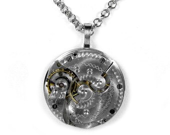 Steampunk Necklace, Steampunk Jewelry, GUILLOCHE Pocket Watch, Steampunk Fashion, Mothers, Fathers Day, Holiday Gift - by Steampunk Boutique