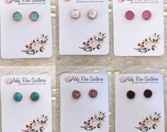 8mm druzy in rose gold, druzy studs, druzy earrings, rose gold druzy, druzy earrings, rose gold druzy, rose gold earrings